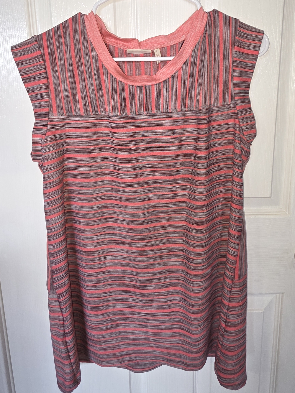 Striped Coral and Gray Sleeveless Women’s Dress